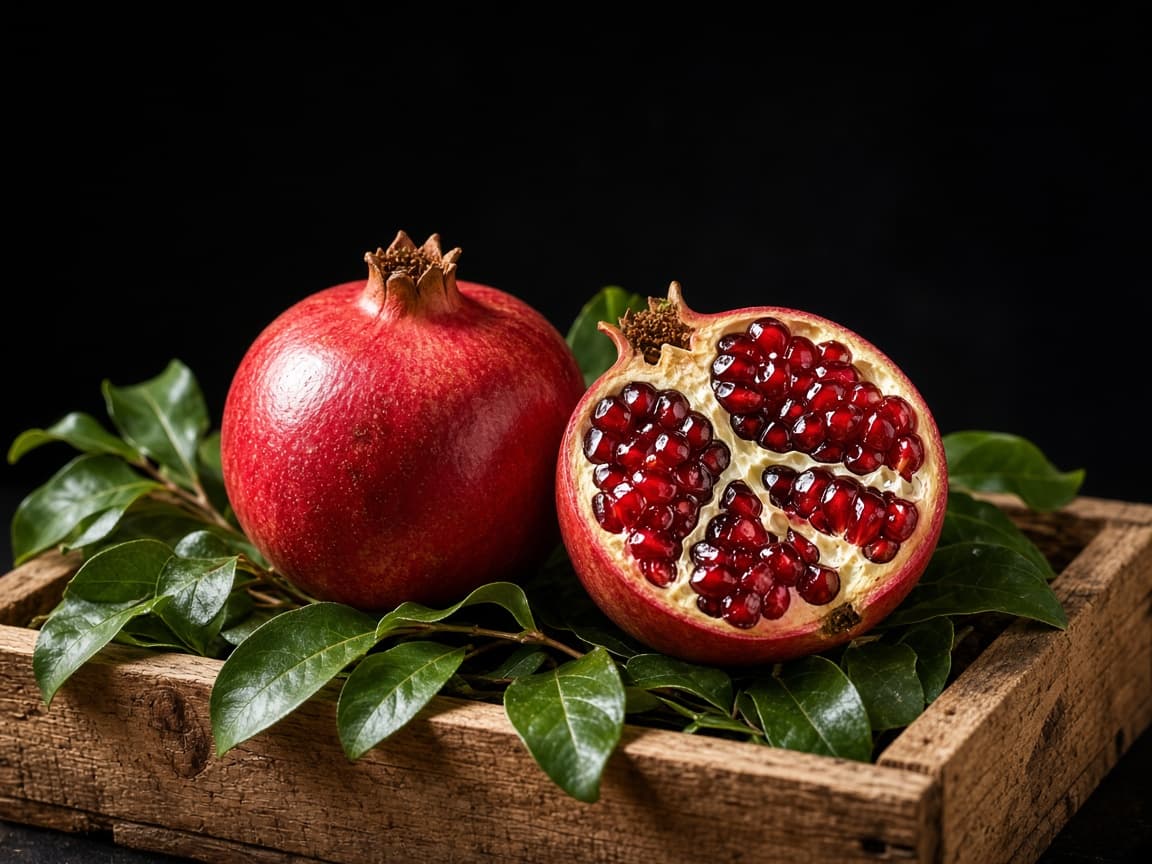 Export pomegranates packed in a wooden crate